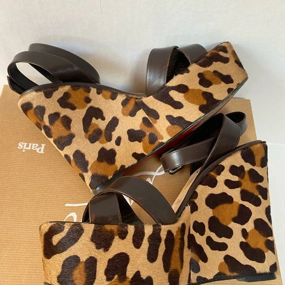 Christian Louboutin Ron Ron Zeppa Leopard Pony Calf Hair Wedge size 40